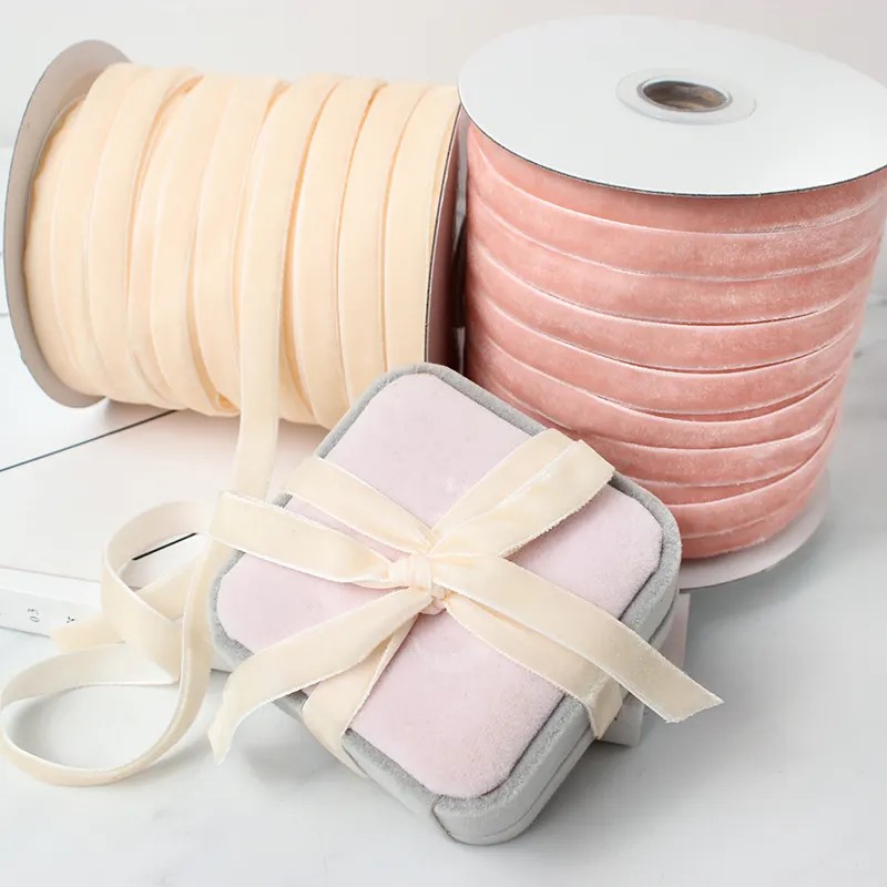 1cm Velvet Ribbon Nylon Flocking Webbing Single Side Velvet Elastic Belt Ribbon Bow Accessories Wholesale