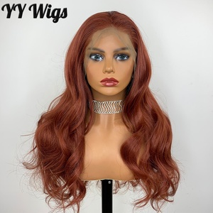Perruques longues bouclées de 22 pouces à haute densité en cuivre, couleur <span class=keywords><strong>auburn</strong></span>, Futura, perruques dentelle frontale synthétiques pour femmes noires - Product Image 1