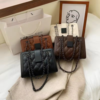Sac à bandoulière en cuir PU en gros, motif en losanges, rabat, chaîne, boucle de créateur, mode, luxe, sac à main pour femme, bandoulière unique
