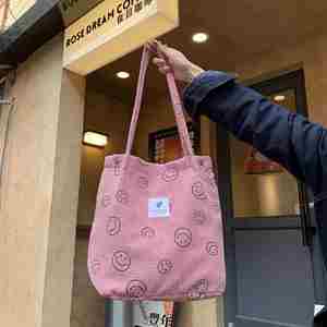Fashion White <b>Corduroy</b> <b>Bag</b> with Closure Yellow Washable Pink Shoulder <b>Bag</b> <b>Corduroy</b> <b>Tote</b> <b>Bag</b> - Product Image 3
