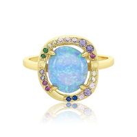 Bague de fiançailles en or et zircon coloré, pierre ovale arc-en-ciel opale, bijoux en laiton Gemnel Fashion, pour femme