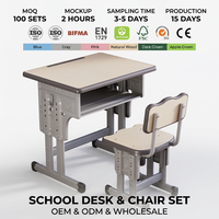 Ensemble de bureau et chaise réglables pour étudiants, structure métallique, table en MDF, mobilier d'étude pour salle de classe primaire