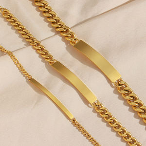 Dreamshow quadrato oro placcato Charm in acciaio inox marca Cuban a maglia bracciale <span class=keywords><strong>donna</strong></span> bracciale Anti appannamento - Product Image 1