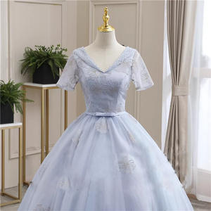 فستان سهرة جديد للسيدات والفتيات بلون أزرق رمادي بأكمام طويلة وقصيرة للحفلات والعروض والرقص والغناء - Product Image 2