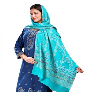 Salwar Kameez traditionnel en laine pour femmes, imprimé paisley turquoise, tenue décontractée pour les fêtes, style Inde Pakistan, coupe régulière, hiver - Product Image 1