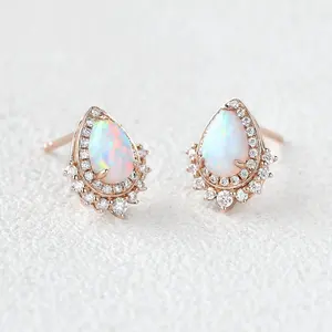 New design plated western 925 silver zircon bridal white fire opal fine jewelry earrings