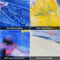 Peinture à l'huile sur toile de coton et lin, peinte à la main, 50x50cm, bleu abstrait, texture épaisse, impasto, art mural pour salon, décoration de galerie