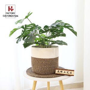 Amazon hot sells Zuijia cotton jute rope plant basket round hand woven storage organizer with Waterproof lining