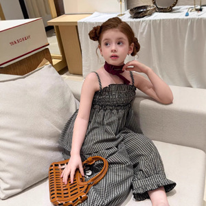 Conjunto Casual de Dos Piezas para Niñas, Top de Lino y Algodón a Cuadros y Pantalones Jogger, Estilo Nuevo - Product Image 4