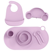 Ensemble d'alimentation pour bébé OEM ODM, non toxique, de qualité alimentaire, sans BPA, écologique, résistant au lave-vaisselle, avec bavoirs en silicone à compartiments, assiette et bol en forme d'ours