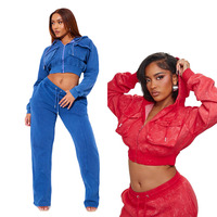 KY Baggy Wholesale Sudadera con capucha corta tipo cargo con efecto lavado y Pantalones de chándal holgados