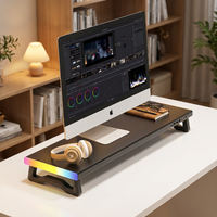 Support de moniteur de jeu RGB avec 4 ports USB, support d'ordinateur LED, organisateur de bureau avec rangement pour clavier sous le bureau