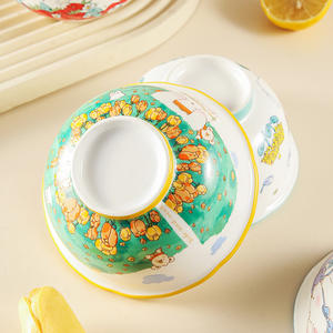 Bol à <span class=keywords><strong>manger</strong></span>/en nouilles/en soupe en céramique avec motif de dessin animé mignon, design frais et adorable, lapin gras, couleur sous-glaçure, vaisselle de table - Product Image 2