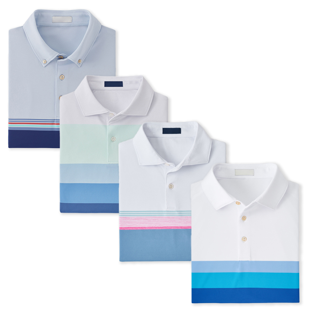 High quality custom logo embroidered allover printing striped athletic premium golf polo shirts