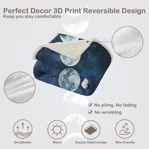 Mặt Trăng nhật thực lông cừu ném chăn cho chiếc ghế dài ghế mờ tối màu xanh Mặt Trăng giai đoạn in sang trọng Sherpa chăn - Product Image 6