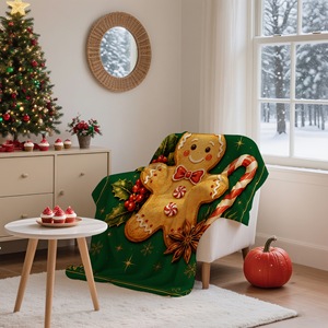 Couverture imprimée en forme d'homme en pain d'épices de Noël, en flanelle douce, rectangulaire, écologique, décoration d'intérieur, style hiver - Product Image 6
