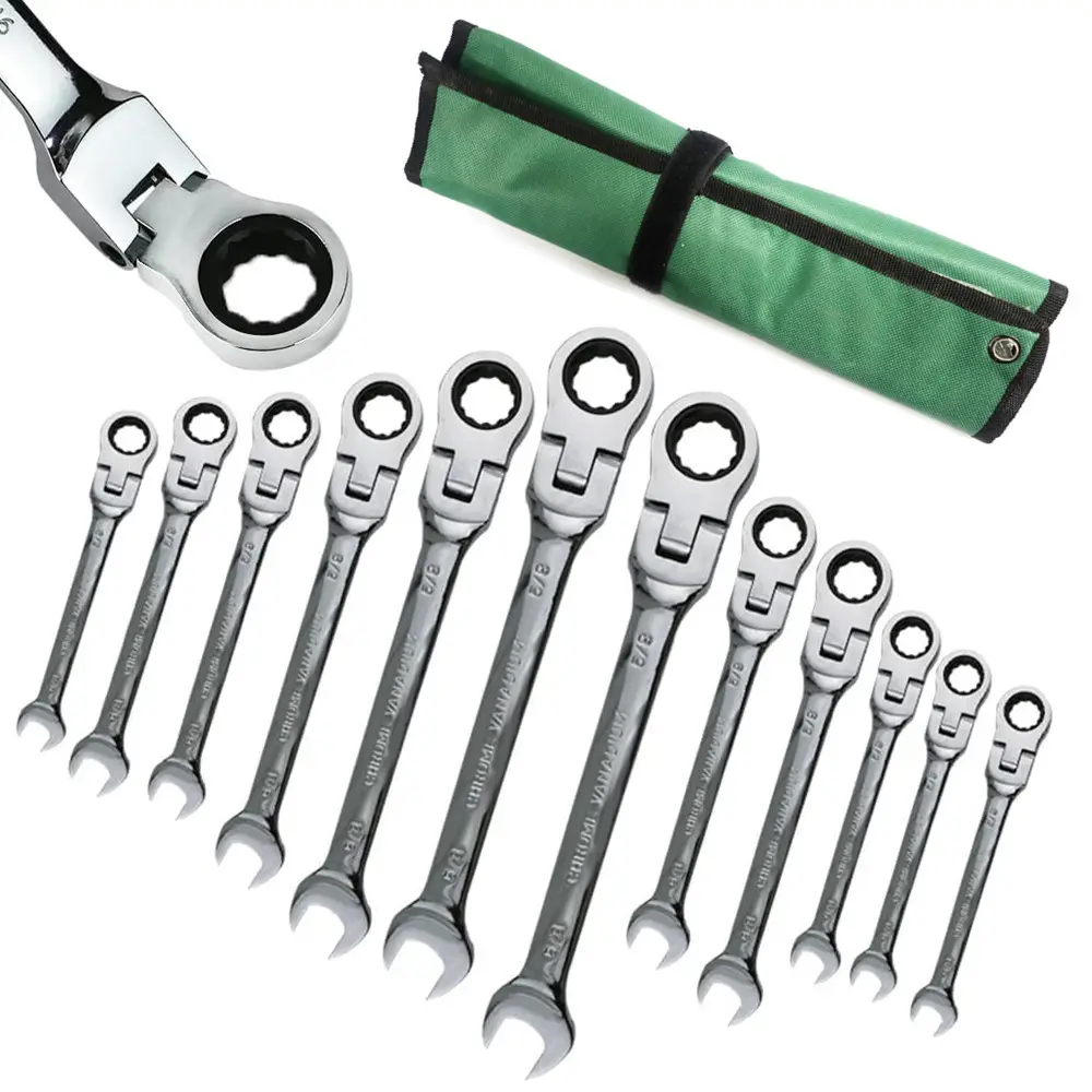 Metric Flex-Head Ratcheting Wrench , Chrome Vanadium Steel, Ratcheting Combination Wrench Key Wrench for Car Maintenance