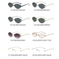 Lunettes de soleil chic pour femme, petites, hexagonales, sans monture, à bords coupés, de marque de luxe, en métal, sans cadre, polygone, tendance, pour l'extérieur