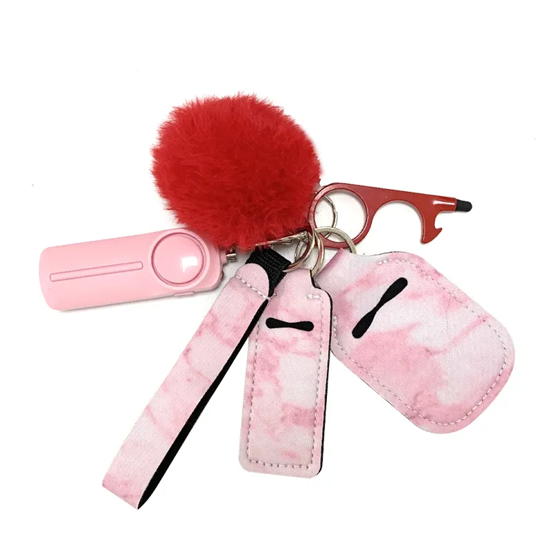 7Pcs New Self Defence Key Chain Kit Tools Items Women Wholesale Self-Defense Keychains Bulk Supplies Supply Door Opener Pompom