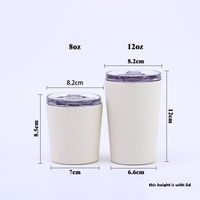 Tasses à café réutilisables en acier inoxydable à double paroi de 8 oz et 12 oz avec couvercle, gobelet isotherme de voyage recyclable avec revêtement en céramique