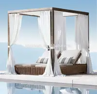 De alta calidad de mimbre jardín gazebo cama al aire libre de lujo cama con dosel