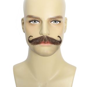 Élégant Brun Vintage Pirate/Vintage-Look Guidon <span class=keywords><strong>Moustache</strong></span> Barbe Droite Remy Cheveux Bouclés Adhésif Facial pour Costume - Product Image 1