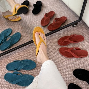 Faux Suede Flip Flops Women Open Toe <b>Summer</b> Outdoor <b>Slippers</b> Soft Rubber Outsole Anti-Slippery Comfortable Round Toe Sandals - Product Image 1