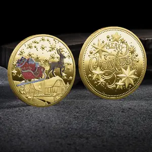 圣诞老人圣诞快乐挑战硬币镀金银幸运硬币彩色浮雕纪念章纪念币