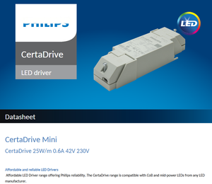 ไดรเวอร์ LED กระแสคงที่ CertaDrive 25W/m 0.6A 42V 230V AC-DC  วัสดุพลาสติก รับประกัน 3 ปี สำหรับไฟ LED ในอาคารสาธารณะ - Product Image 2