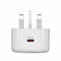 Chargeur rapide PD 25W avec prise UK, indicateur LED, port Type-C unique, adaptateur secteur mural pour iPhone Series, norme UK 25W PD