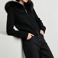 Manteau en tricot doux en mélange de laine personnalisé Tyan, avec col en vraie fourrure de renard, chaud et luxueux, pour l'automne, cardigan court pour femme