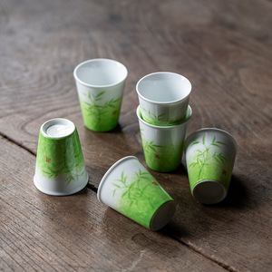 Hand Painted Green Bamboo Ceramic <b>Teacup</b> Porcelain Tasting Cup Small Individual Master Cup For Afternoon Tea - Product Image 2