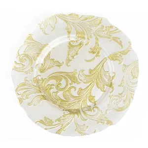 13 Inch Dish Round Luxury Color Coating Customized Pattern Wedding Glass Charger Plate