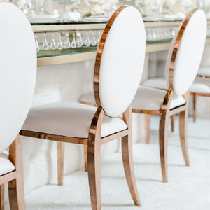 Chaises de réception de <span class=keywords><strong>mariage</strong></span> en acier inoxydable Chiavari, style moderne doré, pour événements en plein air - Product Image 5