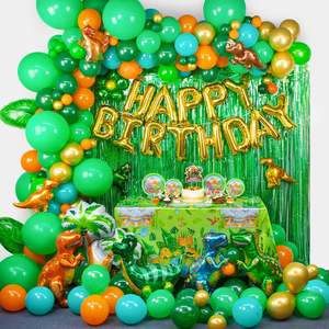 Kit de Décorations de Fête sur le Thème des Dinosaures Ballons en Aluminium Dinosaures Bannière JOYEUX <span class=keywords><strong>ANNIVERSAIRE</strong></span> Décorations de Gâteau Assiettes Rideaux <span class=keywords><strong>Nappe</strong></span> - Product Image 1
