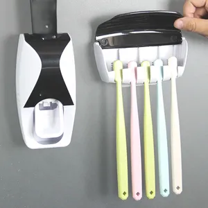 Conjunto de suporte para escova de dentes infantil montado na parede, dispensador de espremedor de pasta de dentes para banheiro e com automático