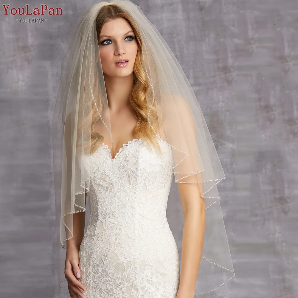 YouLaPan V132 Wholesale New Veil Party Girl Dress Accessories Crystal Beads Edge Bridal Veil Wedding Veil With Hair Comb