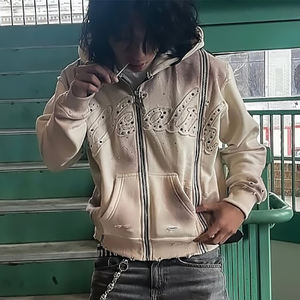 Sudadera con Capucha Corta de Algodón Oversize de Diseño Exclusivo con Logotipo Bordado Personalizado de Pedrería, de Alta Calidad, para Fabricantes de Ropa Urbana - Product Image 6