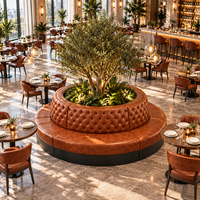 Banquette circulaire ronde avec base en plinthe, en cuir cognac boutonné, pour restaurant et café, personnalisable, OEM, vente en gros, Chine