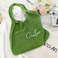 Sacs fourre-tout portables en tricot épais faits main, couleur unie brillante, avec fermeture éclair, pour la plage, les articles de toilette et les voyages, motif fleur au crochet