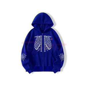 Haut de la liste unisexe 100% coton sweats à capuche strass lavé pull à manches longues fermeture éclair imprimé motif hiver approvisionnement en gros - Product Image 5