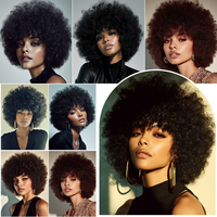 Perruque synthétique afro bouclée de 10 pouces pour femmes noires, volumineuse, grande et bouffante, fibre haute température, brun foncé, fabriquée à la machine