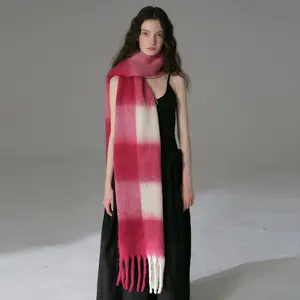 卸売ユニセックスクラシックウォームカシミアフィールスカーフタータンチェック女性冬用スカーフタッセル付き