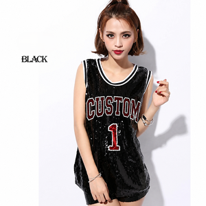 Custom <b>Sequin</b> Basketball Jersey Women's Shiny Sleeveless <b>Top</b> with Shorts Set Dance Cheerleading Uniform Basketball Fan Apparel - Product Image 3