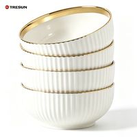 Service de table en porcelaine de luxe à bord doré, style nordique, bols en céramique de haute qualité, technique de polissage