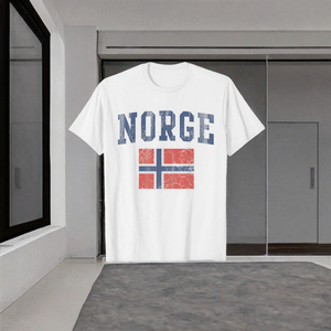 Camiseta con bandera de Noruega de Vithas Industry, camiseta informal unisex de algodón de manga corta con cuello redondo y estampado - Product Image 3