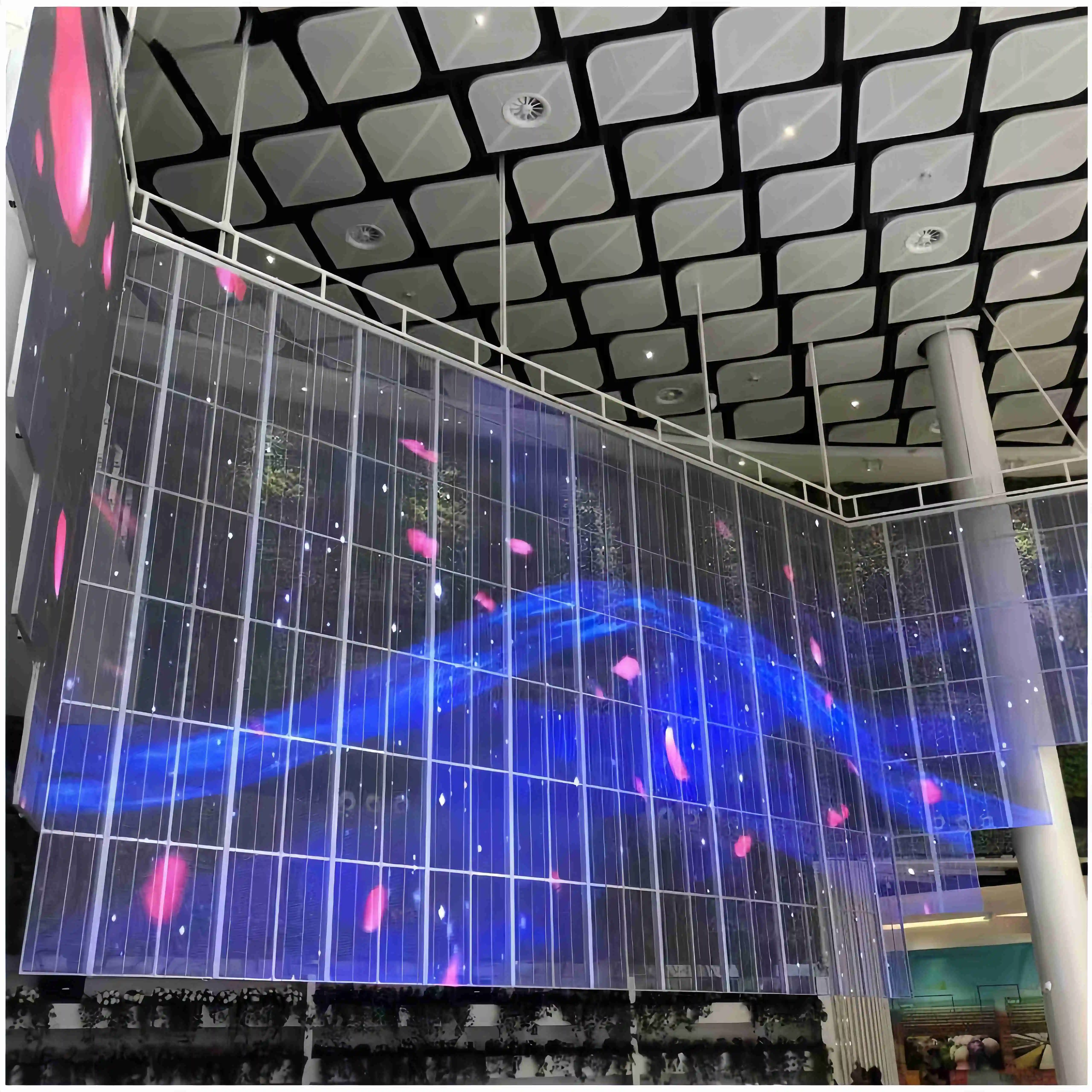 Indoor Transparante Flexibele Film Led Scherm P8 P10 P16 P20 Full Color Winkel Transparante Glazen Kleefwand