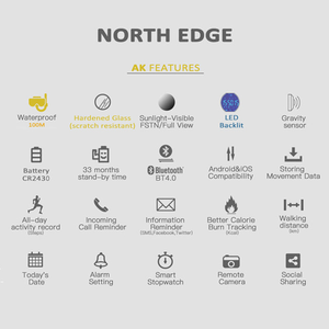 Reloj Inteligente NORTH EDGE, Monitor de Actividad Física, Podómetro, Monitor de Frecuencia Cardíaca, Resistente al Agua 100M, Reloj Unisex NORTH EDGE AK - Product Image 6