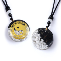 Collier Bagua en résine, obsidienne howlite blanche naturelle, pierre concassée, incrustation époxy, pendentif Tai Chi, ornement artisanal Feng Shui, cadeau