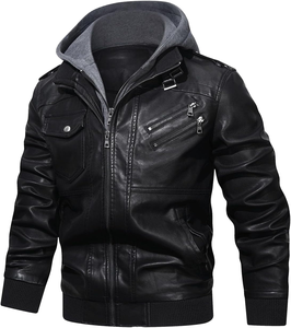 Nouvelles vestes en cuir pour hommes, style automne, décontractées, pour moto, en PU respirant, pour l'extérieur, vintage, avec fermeture éclair frontale, logo, chaudes, à capuche - Product Image 1